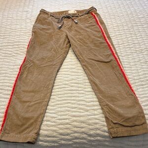 Women’s Sundry Tan corduroy Pants with Red and pink Stripe and ticking stripe co